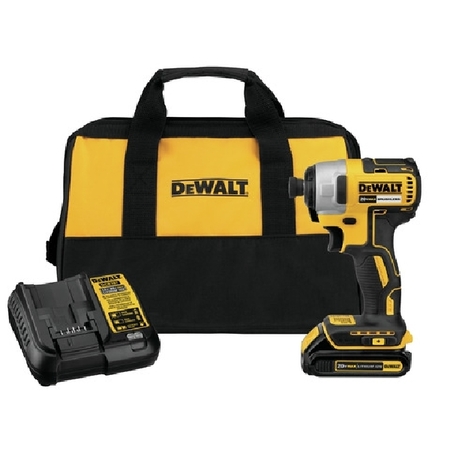 DEWALT Impact Driver Kit, Battery Included, 20 V, 1.3 Ah, 1/4 in Drive, Hex Drive, 3200 ipm DCF787C1